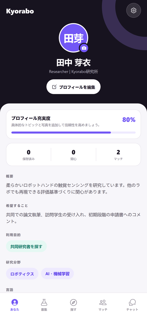 他の研究者から見た、自分のプロフィール